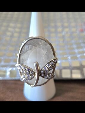 Crystal Dragonfly Cocktail Ring in Silver and Clear
